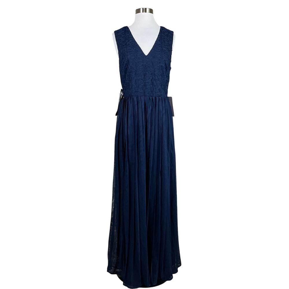 JS Collections Lace and Chiffon Sleeveless Long Evening Gown Blue Size 12 Dress - Picture 2 of 13